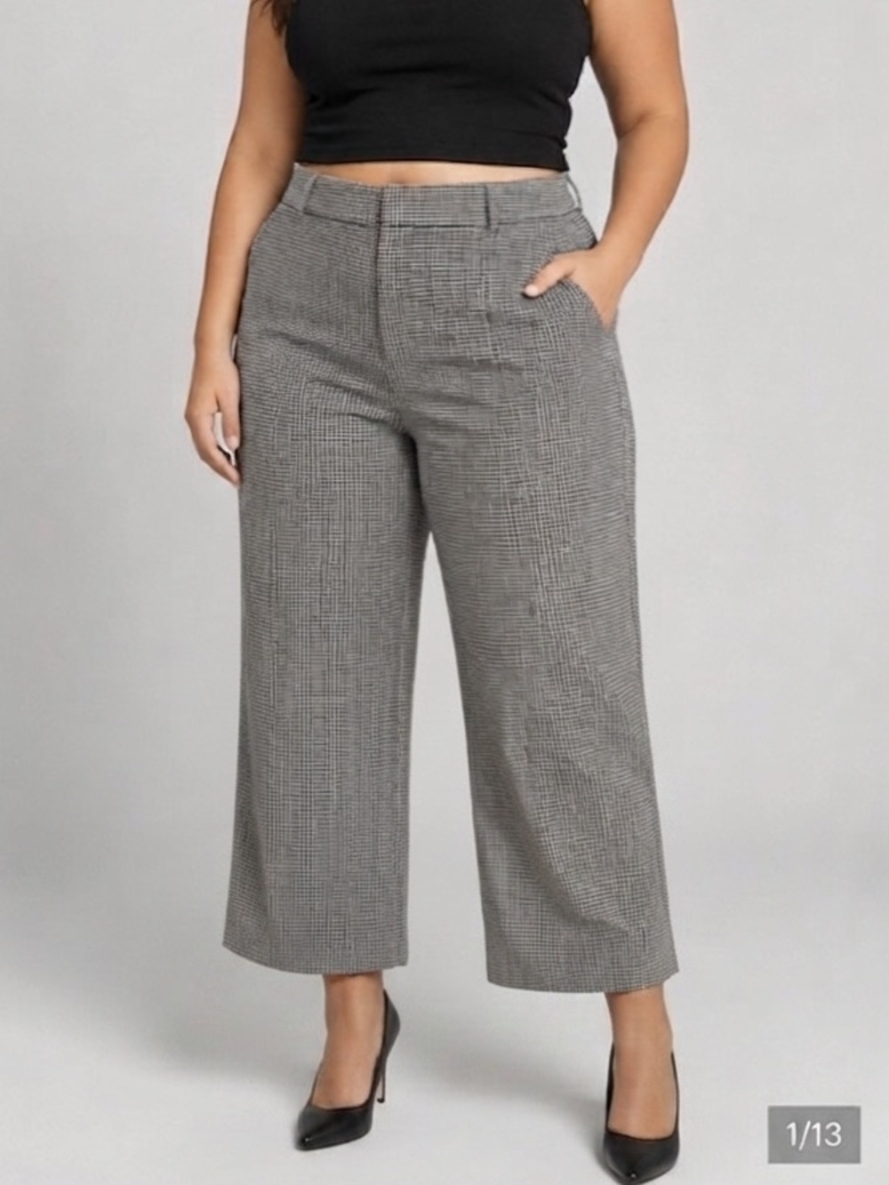 MICHEL STUDIO Black White Houndstooth Wide Leg Slacks Size 16